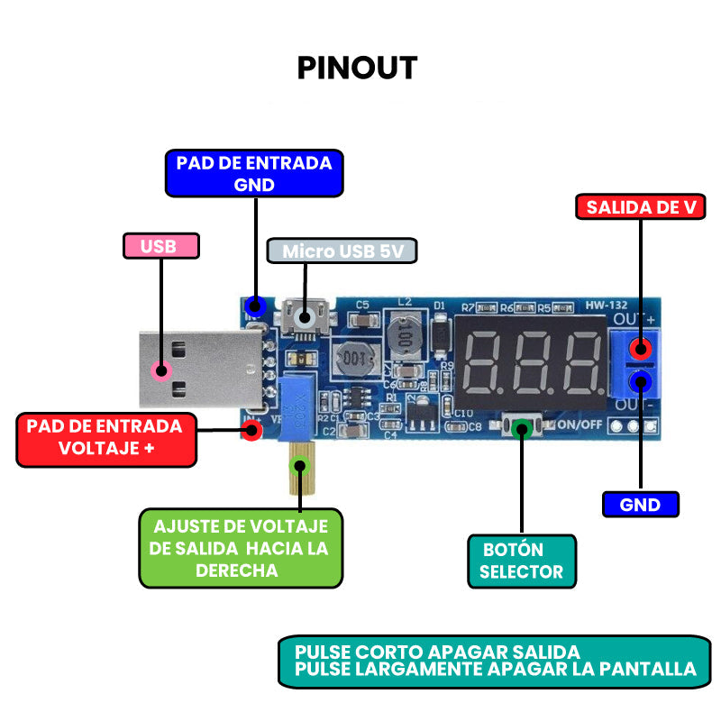 Módulo de Regulador de Voltaje USB DC-DC 5V a 3.3V/12V