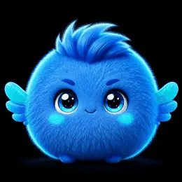 Boby, la bolita de peluche azul con el pelo de punta y alitas