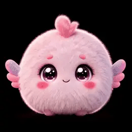 Burbuja, la bolita de peluche rosa con un copete y alitas