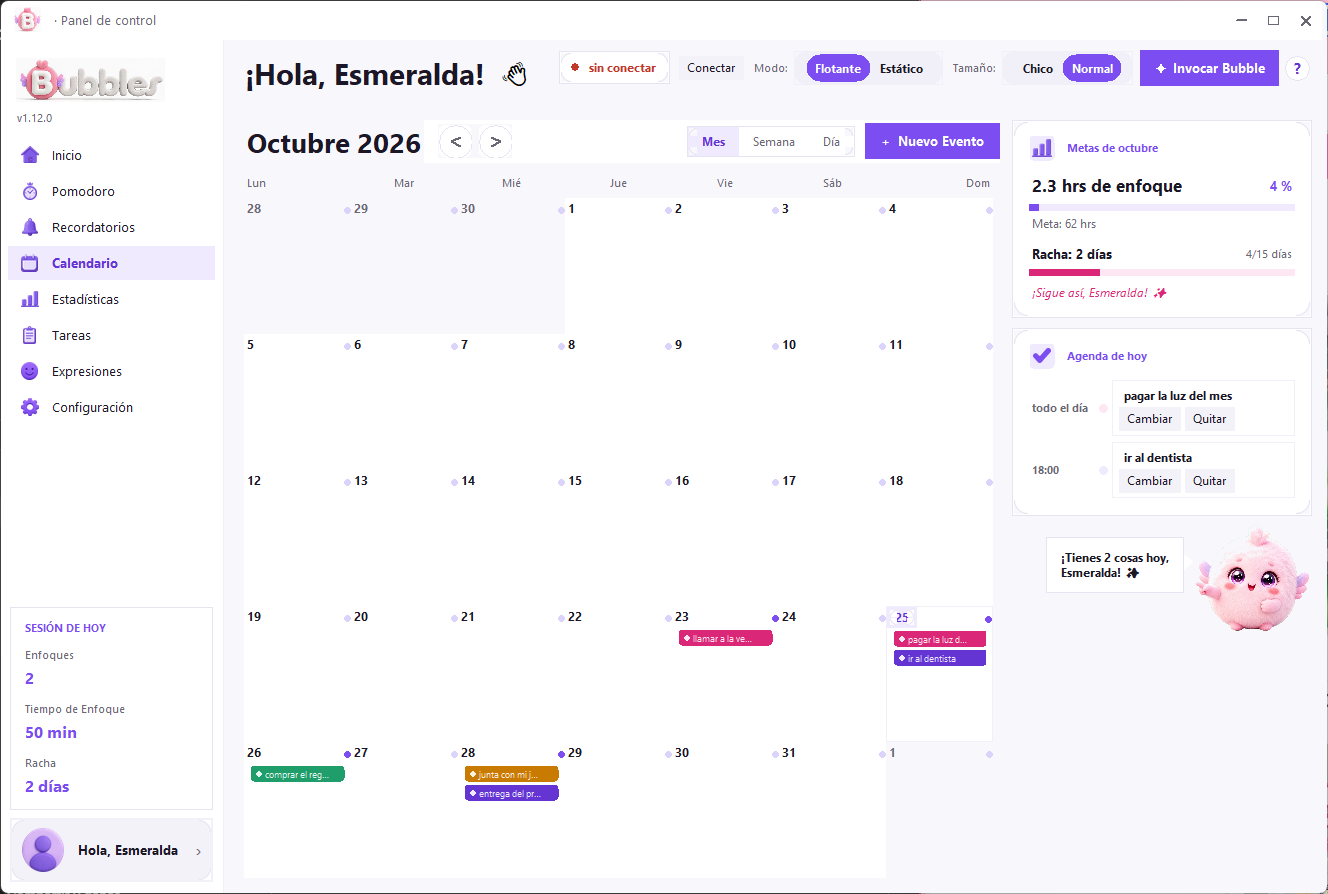 El calendario de Bubbles